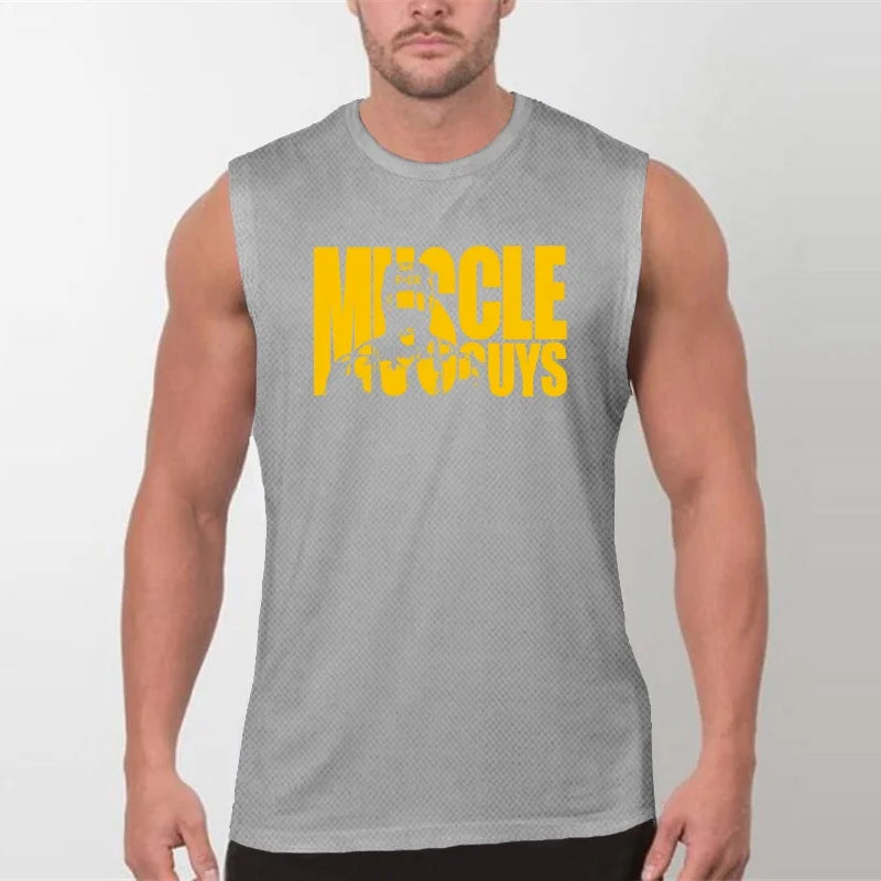 Brand Men's Gym Quick Dry Muscle Tank Top Fashion Singlets Mesh Fitness Korean Clothing Slimming Training Breathable Vest