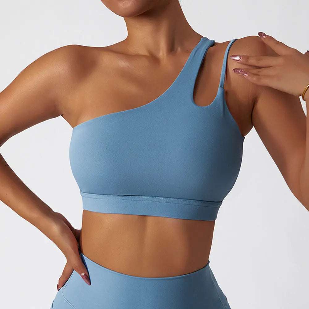 Comfort Single Strap Yoga Bra Chest Pad Running Women Sports Underwear Gym