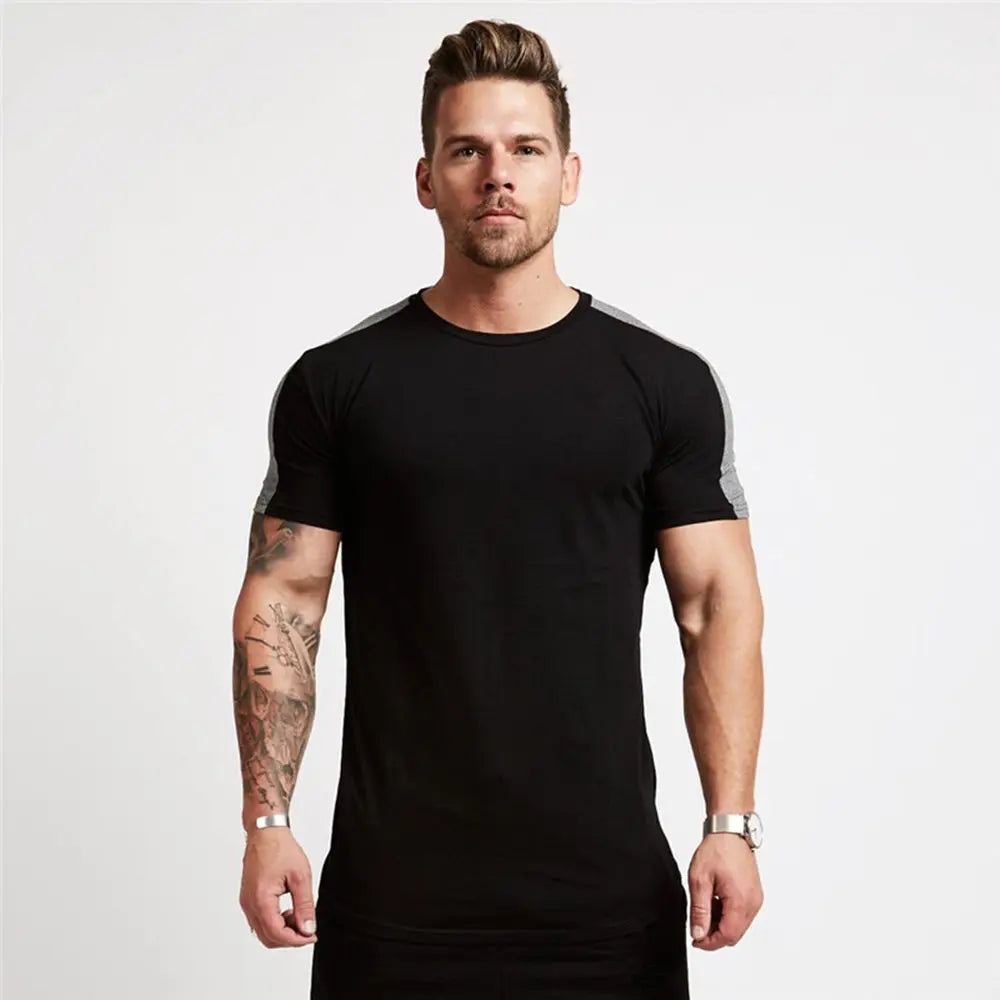 Men's Gym tshirt Men Running Sport T-shirt Fitness Bodybuilding Cotton Slim Tee shirt Tops Summer Male Jogging Training Clothing