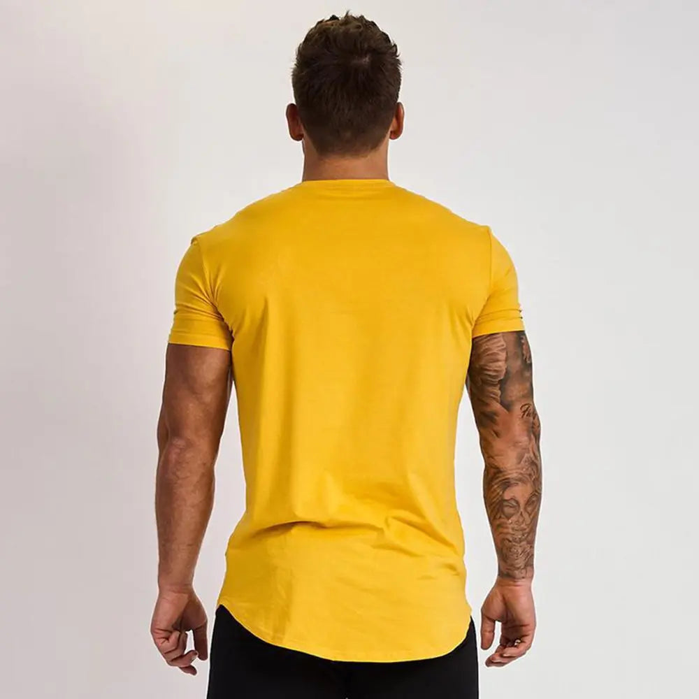 Men's Gym tshirt Men Running Sport T-shirt Fitness Bodybuilding Cotton Slim Tee shirt Tops Summer Male Jogging Training Clothing