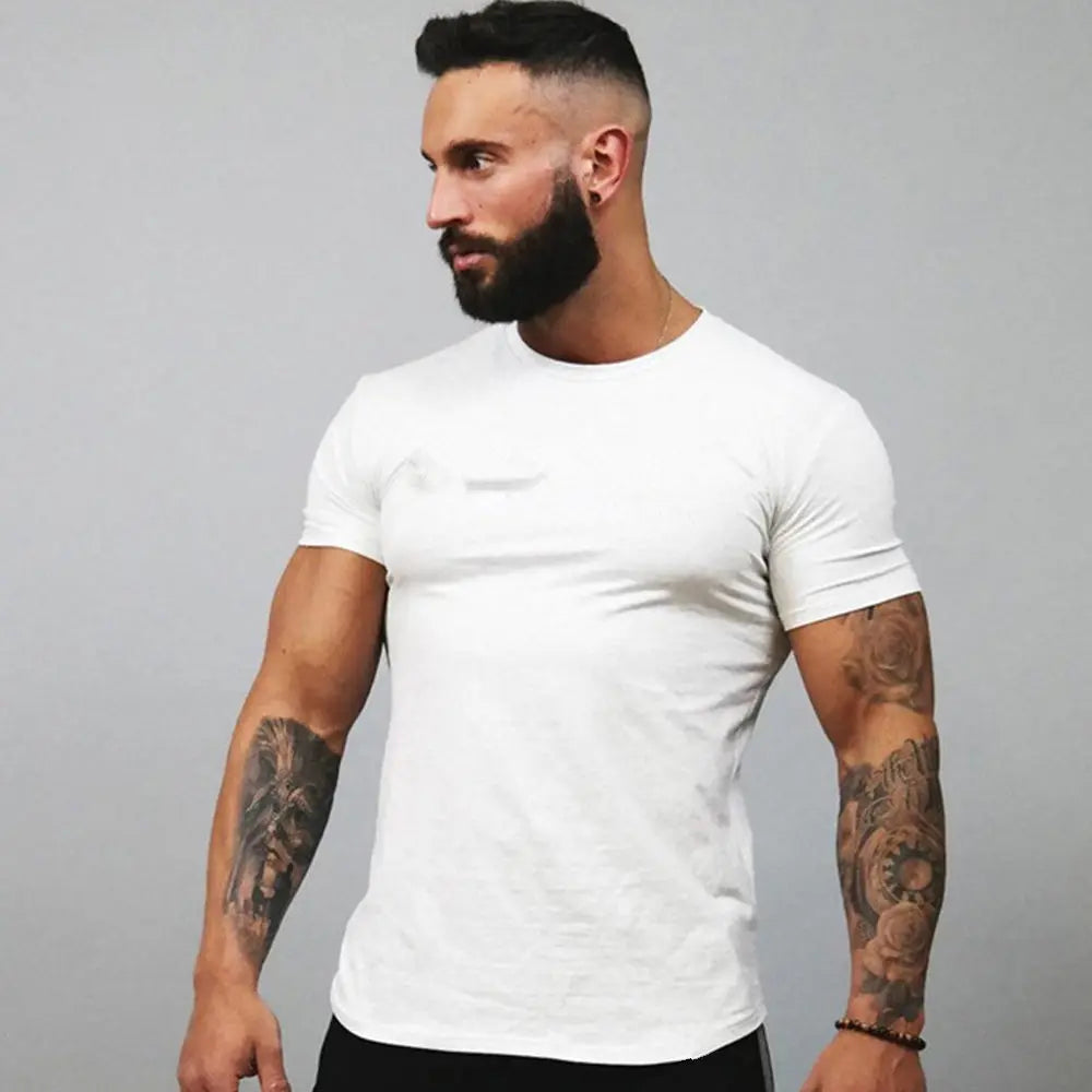 Men's Gym tshirt Men Running Sport T-shirt Fitness Bodybuilding Cotton Slim Tee shirt Tops Summer Male Jogging Training Clothing