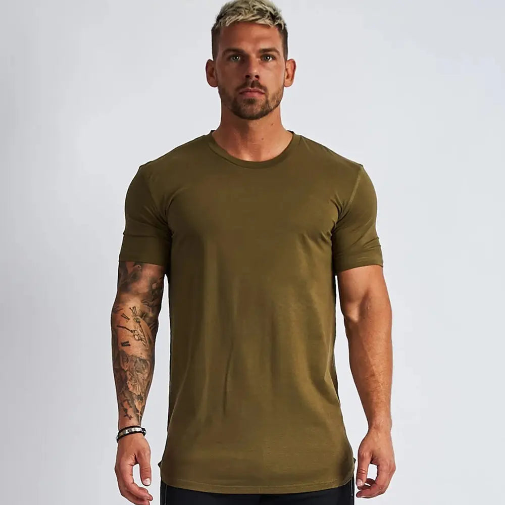 Men's Gym tshirt Men Running Sport T-shirt Fitness Bodybuilding Cotton Slim Tee shirt Tops Summer Male Jogging Training Clothing