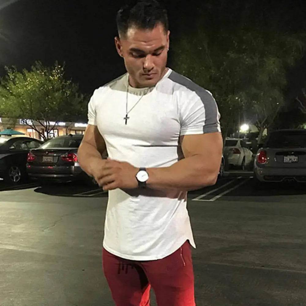 Men's Gym tshirt Men Running Sport T-shirt Fitness Bodybuilding Cotton Slim Tee shirt Tops Summer Male Jogging Training Clothing