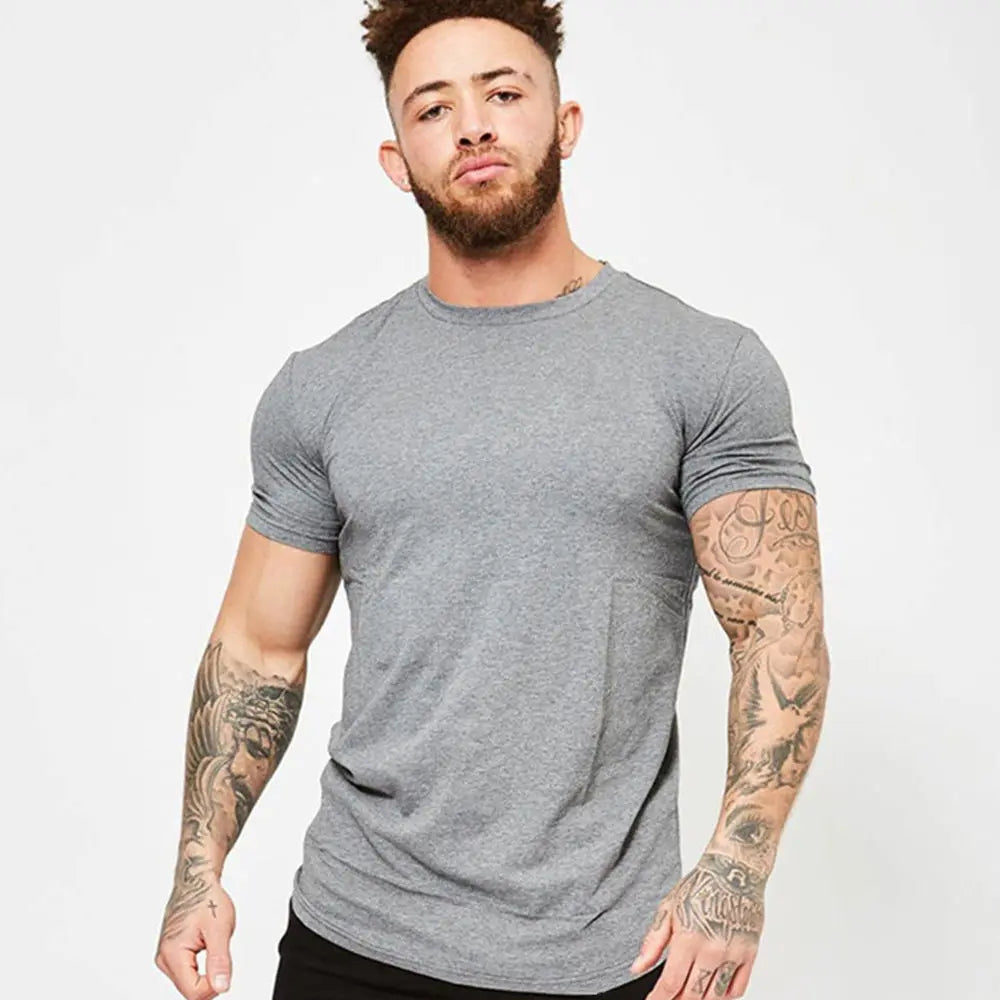 Men's Gym tshirt Men Running Sport T-shirt Fitness Bodybuilding Cotton Slim Tee shirt Tops Summer Male Jogging Training Clothing