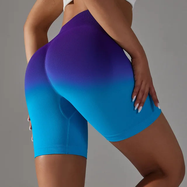 High Waist Gym Shorts Seamless Women Scrunch Butt Workout Shorts Breathable Cycling Yoga Shorts Fitness Push Up Gradient Shorts