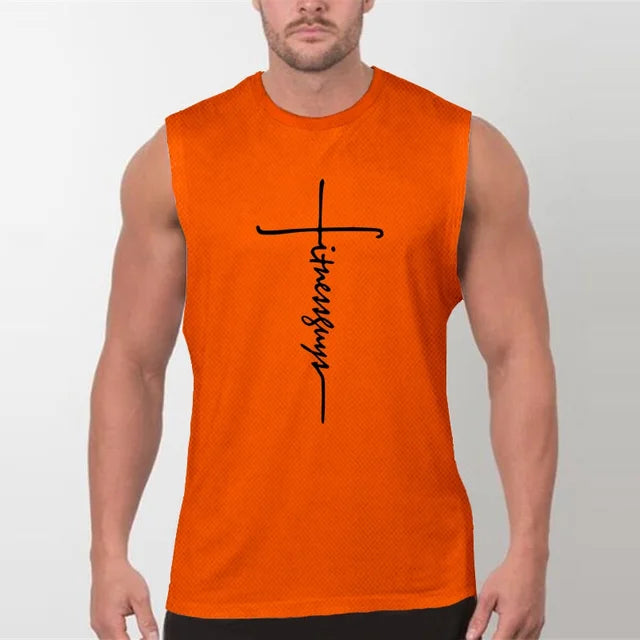 New Men's Fitness Muscle Running Tank Top Casual Slim Mesh