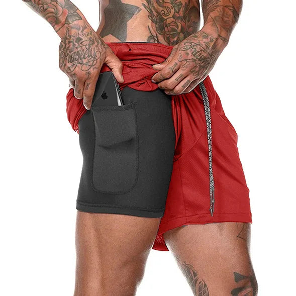 Men Sport Shorts Sportswear Double-deck Running Shorts 2 In 1 Beach Bottoms Summer Gym Fitness Training Jogging Short Pants Men