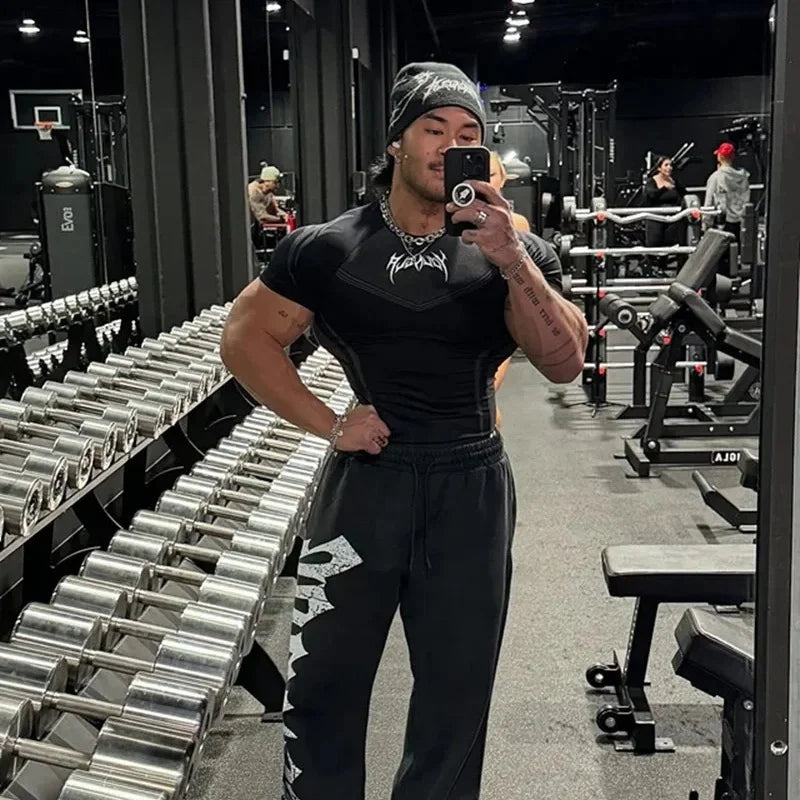 2025 YOUNGAL New Men's Fitness T-shirts clothing sports Tshirt tights high elastic training short sleeve fitness man clothing