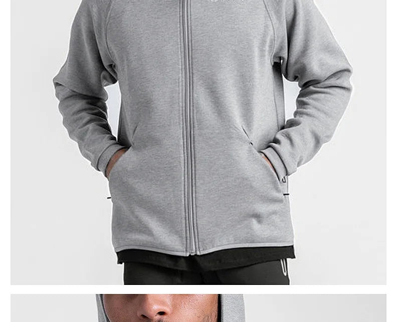 Men's Zipper Hooded Sweatshirt Gym Workout Hoodies Spring and Autumn Loose Fitness Hoodies Sports Casual Zipper Jacket Clothing