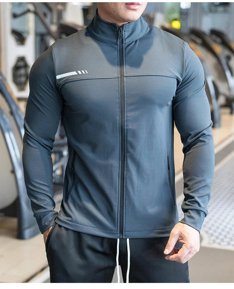 Mens Gym Fitness Shirts Tops High Quality Running Sport Jacket Outdoor Workout Sunscreen Clothing Training Sweatshirt Zipped