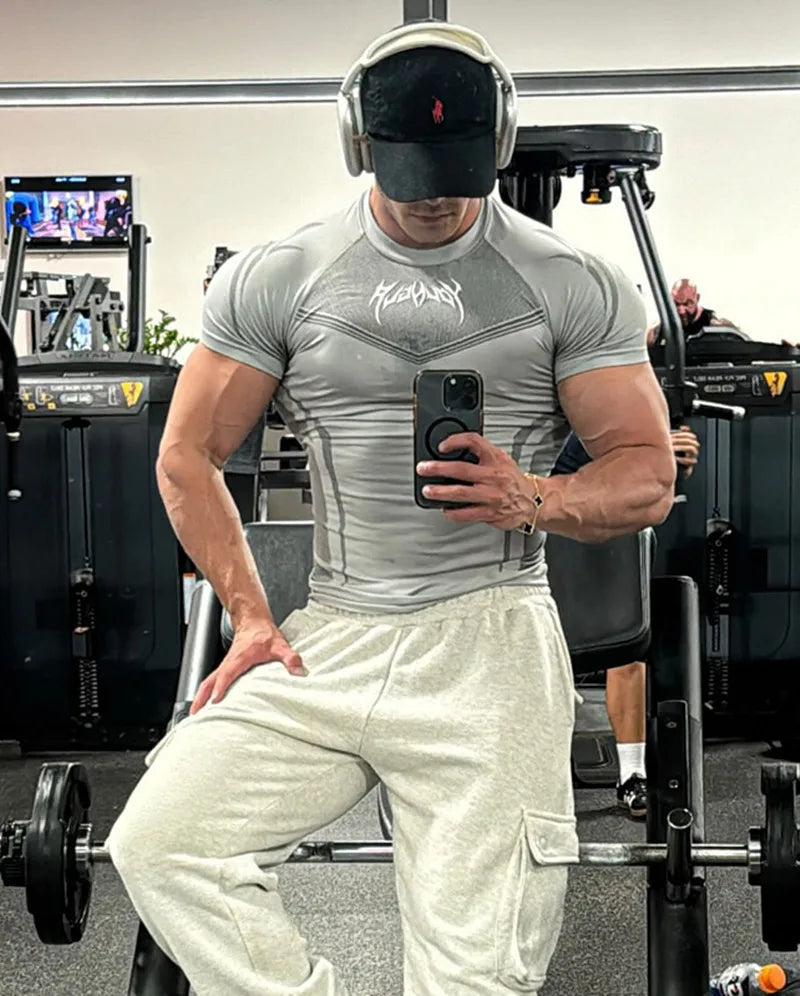 2025 YOUNGAL New Men's Fitness T-shirts clothing sports Tshirt tights high elastic training short sleeve fitness man clothing