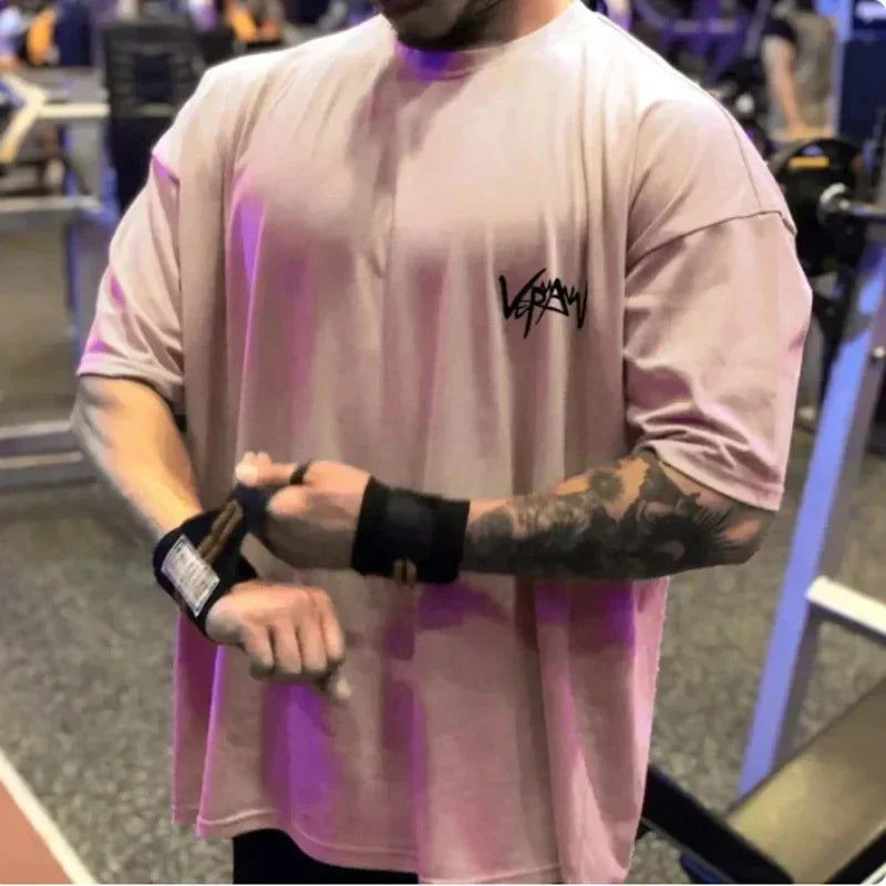 25 High Quality Men's Gym T-shirts Loose Fit Printed T-shirts Fitness Training T-shirts Short Sleeved Cotton Sportswear