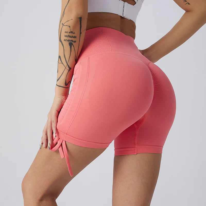 Women Sports Shorts Yoga Pant Drawstring High Waist Push Up Leggings Scrunch Shorts Sport Fitness Workout Butt Lifting Gym Short