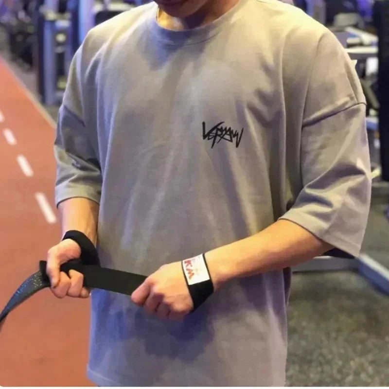 25 High Quality Men's Gym T-shirts Loose Fit Printed T-shirts Fitness Training T-shirts Short Sleeved Cotton Sportswear