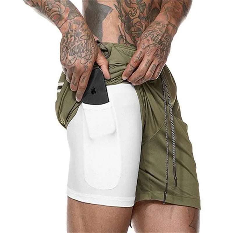 Men Sport Shorts Sportswear Double-deck Running Shorts 2 In 1 Beach Bottoms Summer Gym Fitness Training Jogging Short Pants Men