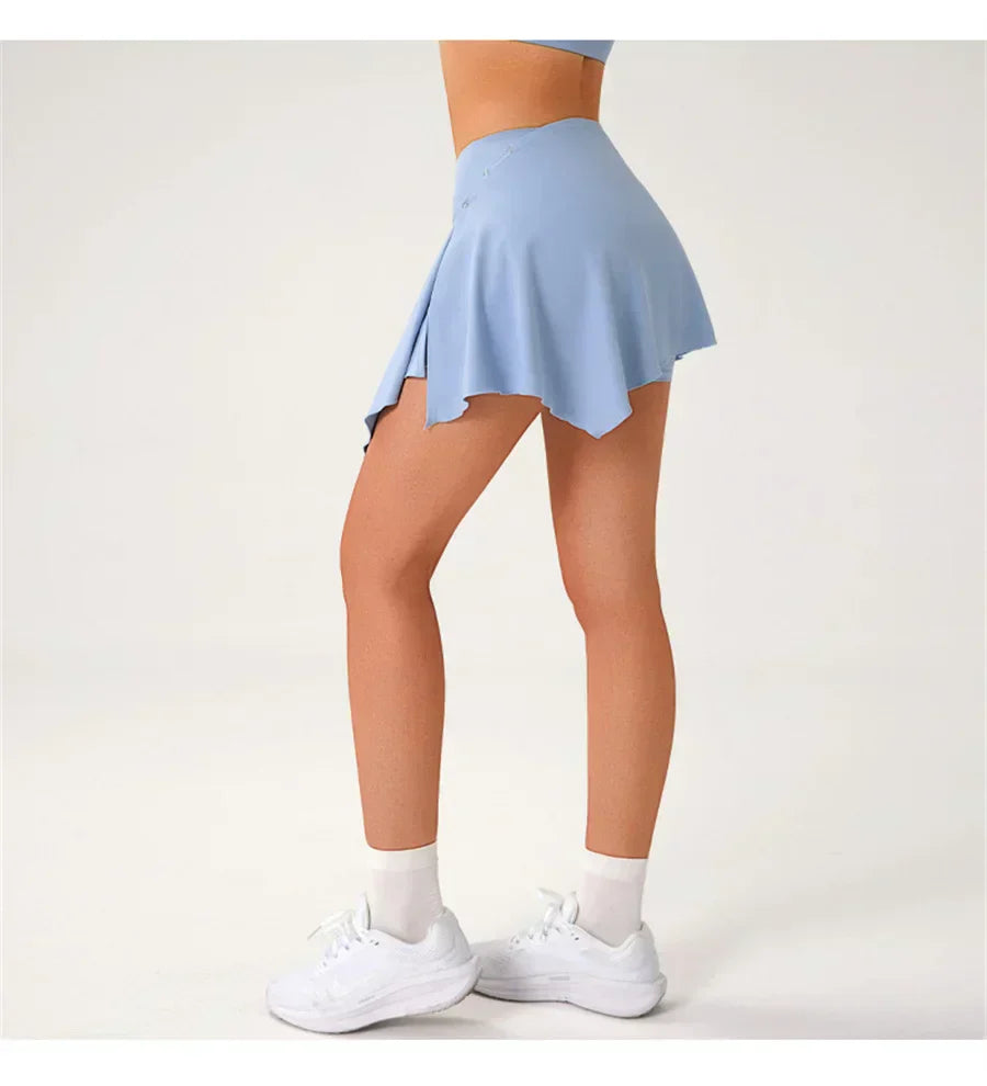 Women Gym Sports Shorts With Skirts Wrap Cover Chinlon Yoga Running Fitness Modern Dance Ballet Two Side Pockets Skorts