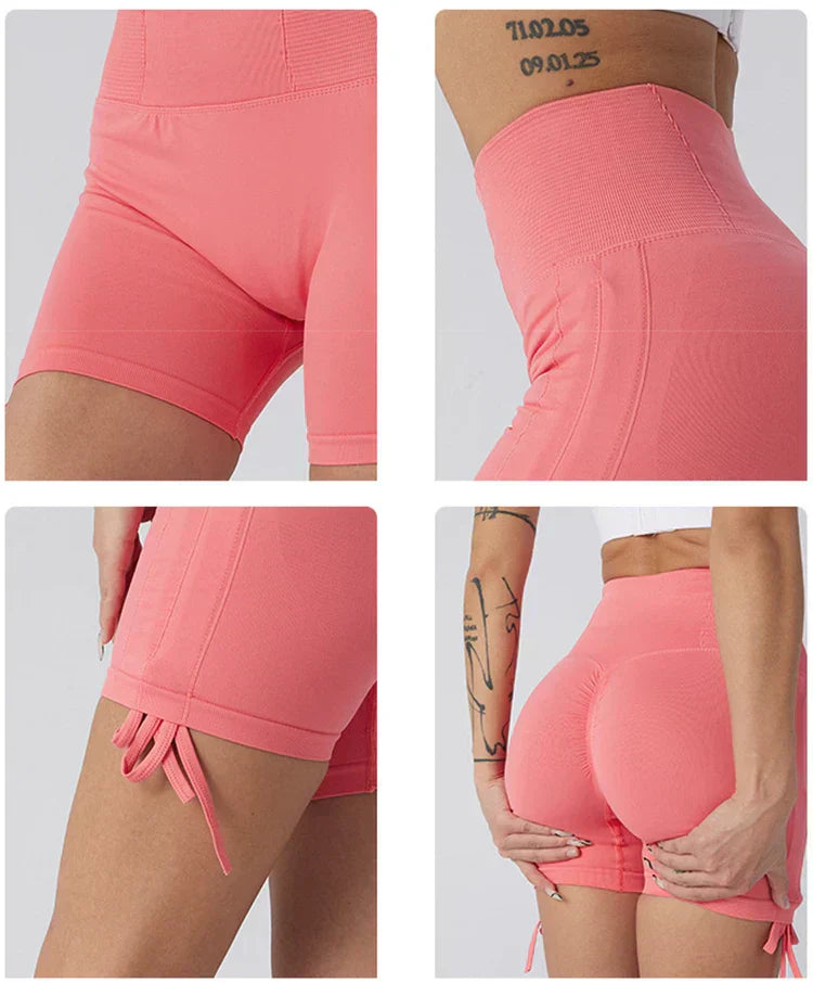 Women Sports Shorts Yoga Pant Drawstring High Waist Push Up Leggings Scrunch Shorts Sport Fitness Workout Butt Lifting Gym Short