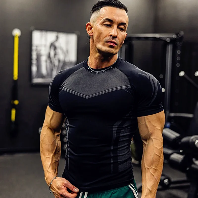 Men's T-shirt men Short Sleeve t-shirts Fitness Tops Running T shirt Workout Training Tees Man Gym bodybuilding Clothing