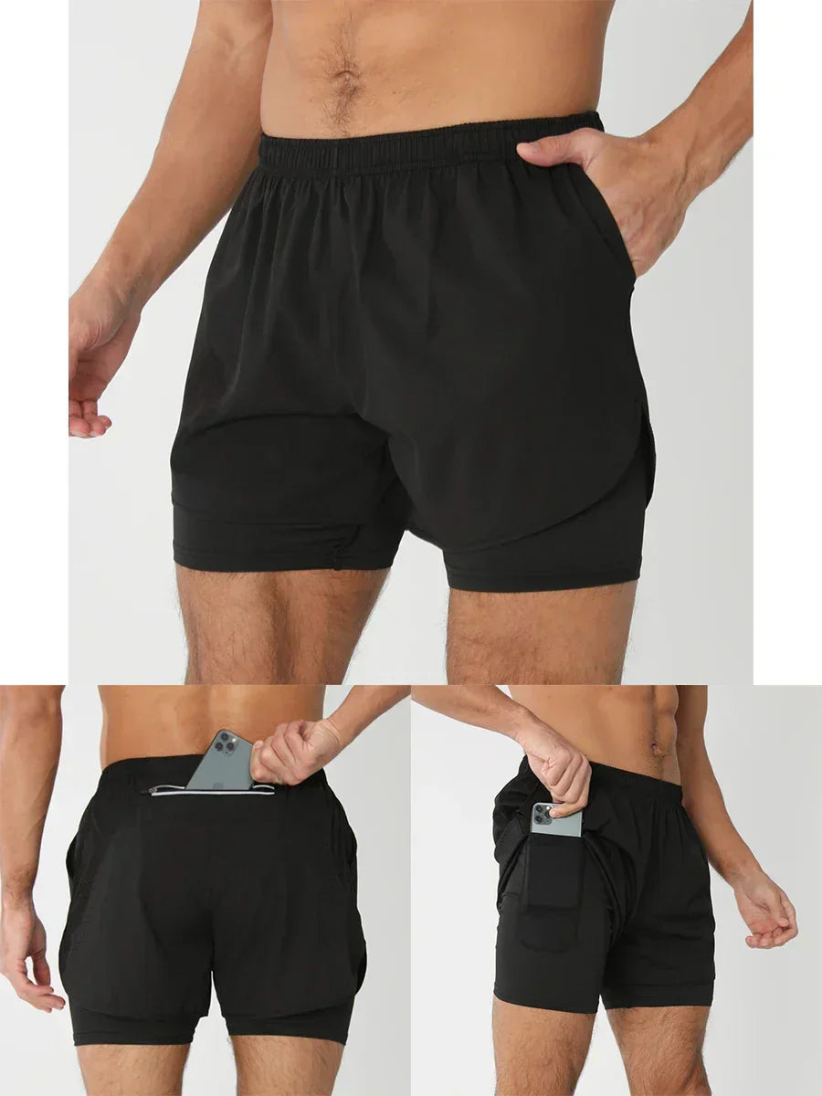 2025New Men Running Shorts Gym Sports Shorts 2 In 1 Quick Dry Workout Training Gym Fitness Jogging Short Pants Summer Men Shorts