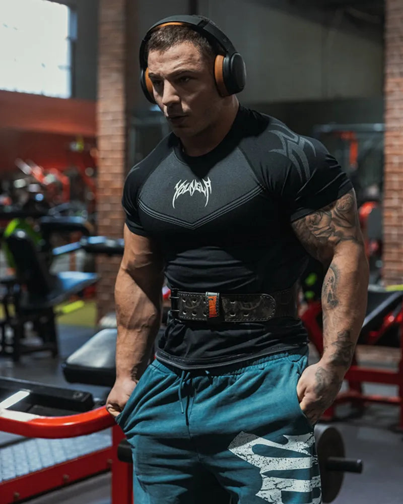 2025 YOUNGAL New Men's Fitness T-shirts clothing sports Tshirt tights high elastic training short sleeve fitness man clothing