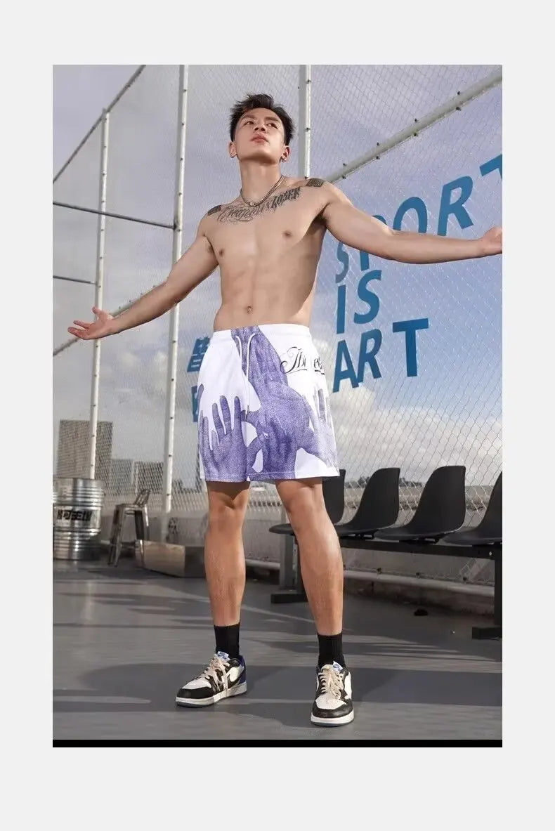 Mens Basketball Shorts Casual Sports Jogging Mesh Short Pants Man Gym Fitness Workout Quick Dry Summer Print Shorts