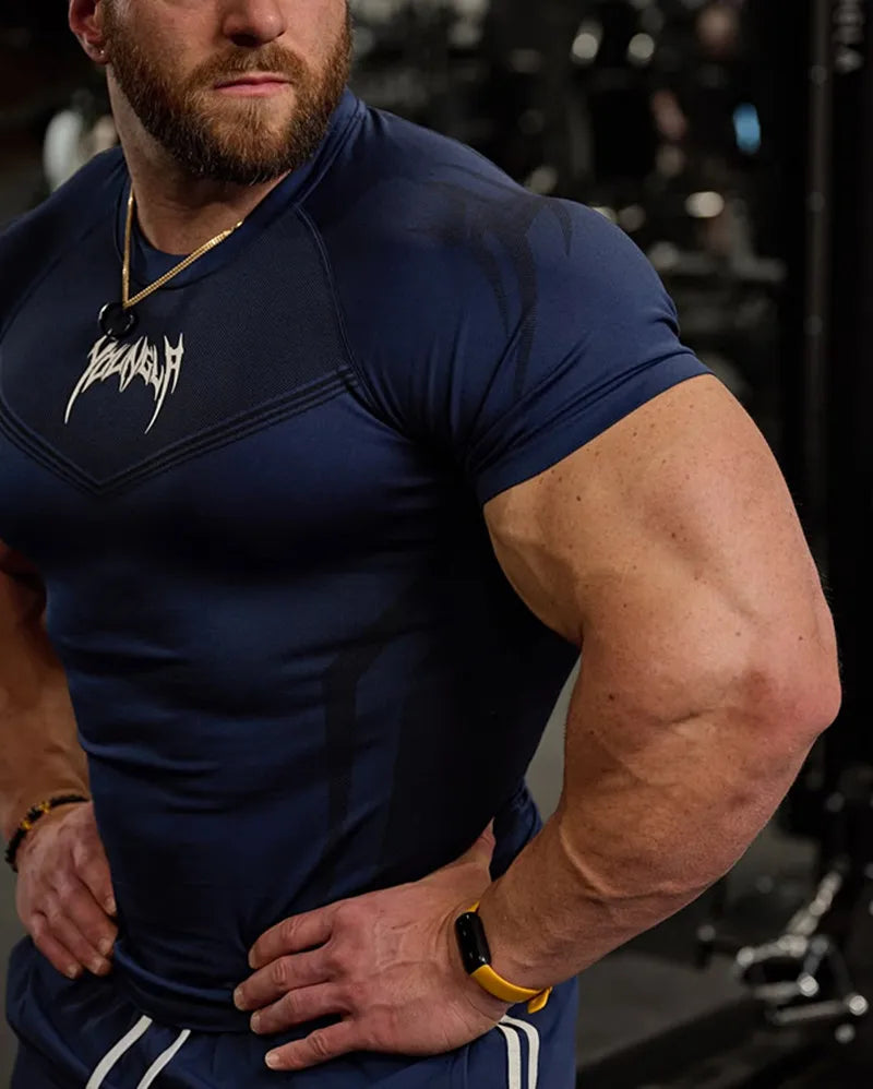 2025 YOUNGAL New Men's Fitness T-shirts clothing sports Tshirt tights high elastic training short sleeve fitness man clothing