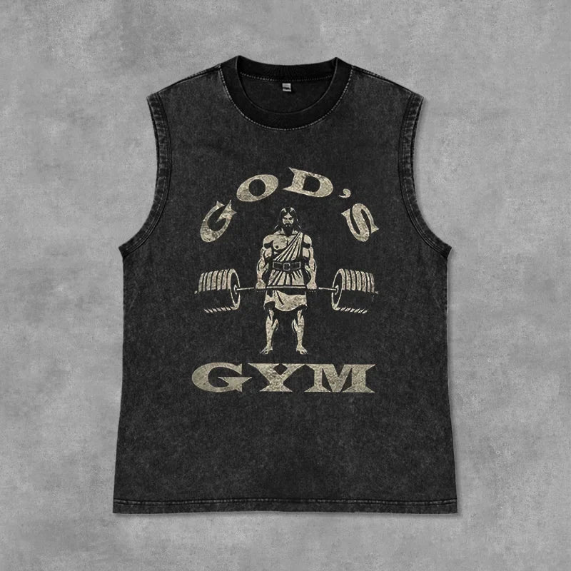 Men's Washed Tank Top Summer Running Exercise Fitness Training Vest For Men Braces T-shirtBreathable Gym Athletic Tees Oversized