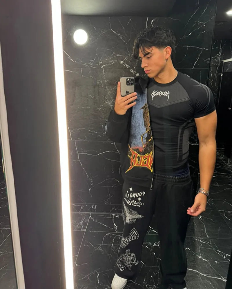 2025 YOUNGAL New Men's Fitness T-shirts clothing sports Tshirt tights high elastic training short sleeve fitness man clothing