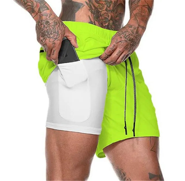 Men Sport Shorts Sportswear Double-deck Running Shorts 2 In 1 Beach Bottoms Summer Gym Fitness Training Jogging Short Pants Men