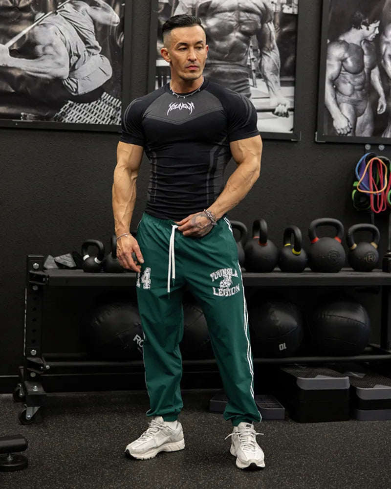 2025 YOUNGAL New Men's Fitness T-shirts clothing sports Tshirt tights high elastic training short sleeve fitness man clothing