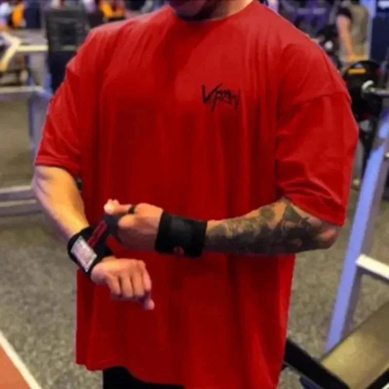 25 High Quality Men's Gym T-shirts Loose Fit Printed T-shirts Fitness Training T-shirts Short Sleeved Cotton Sportswear