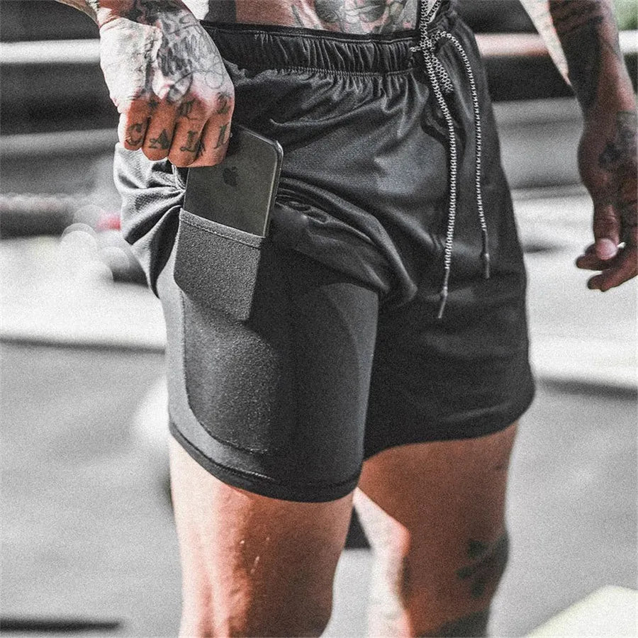 Men Sport Shorts Sportswear Double-deck Running Shorts 2 In 1 Beach Bottoms Summer Gym Fitness Training Jogging Short Pants Men
