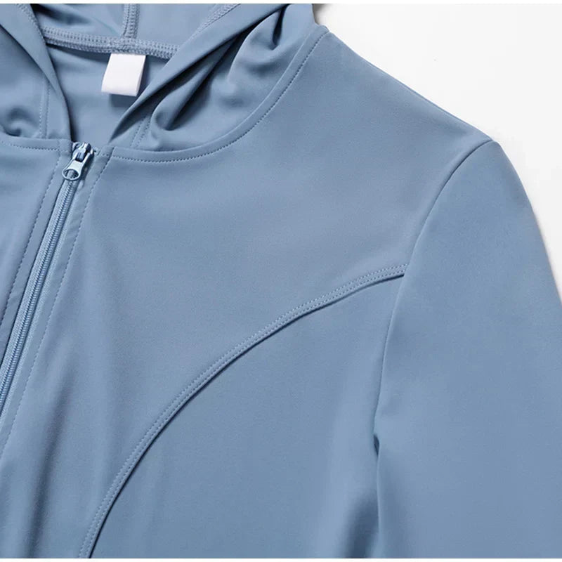 Women Sports Zipper Jacket Yoga Long Sleeved Shirts Summer Sun Protection Clothing Fitness Running Gym Tops UV Resistant Coat
