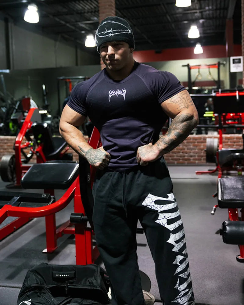 2025 YOUNGAL New Men's Fitness T-shirts clothing sports Tshirt tights high elastic training short sleeve fitness man clothing