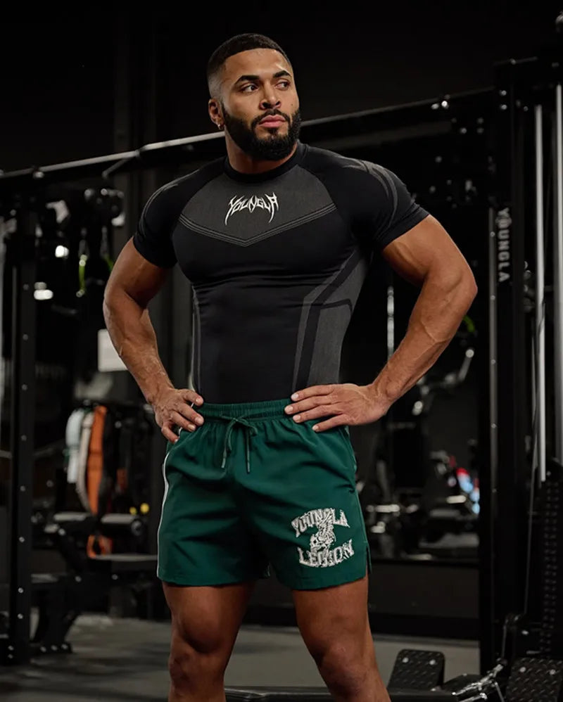 2025 YOUNGAL New Men's Fitness T-shirts clothing sports Tshirt tights high elastic training short sleeve fitness man clothing