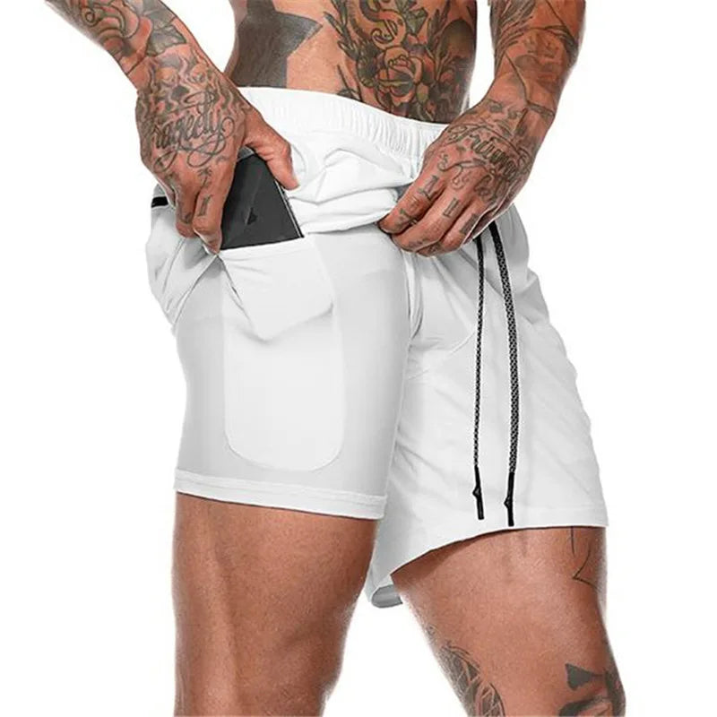Men Sport Shorts Sportswear Double-deck Running Shorts 2 In 1 Beach Bottoms Summer Gym Fitness Training Jogging Short Pants Men