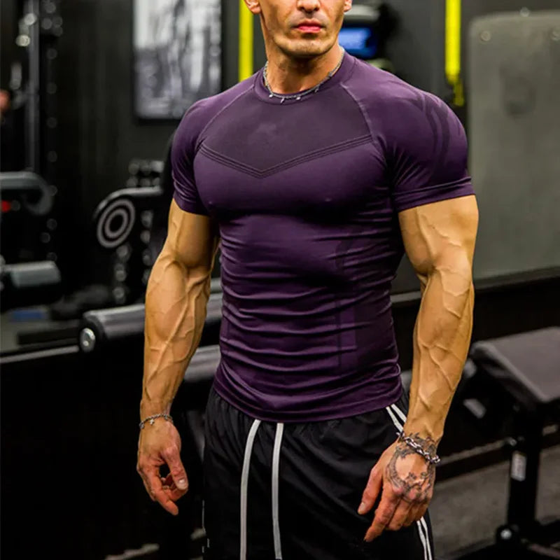 Men's T-shirt men Short Sleeve t-shirts Fitness Tops Running T shirt Workout Training Tees Man Gym bodybuilding Clothing