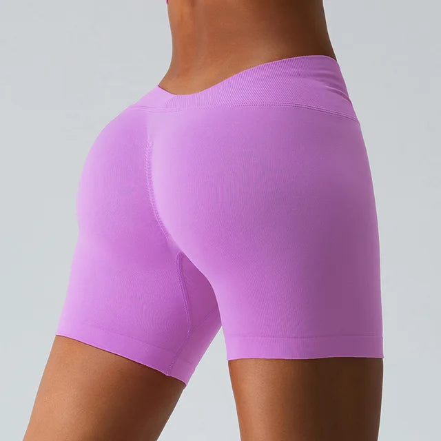 Seamless V Back Yoga Shorts Women Sportwear Fitness Tights Elastic Scrunch Gym Cycling Push Up Running Workout High Waist Shorts