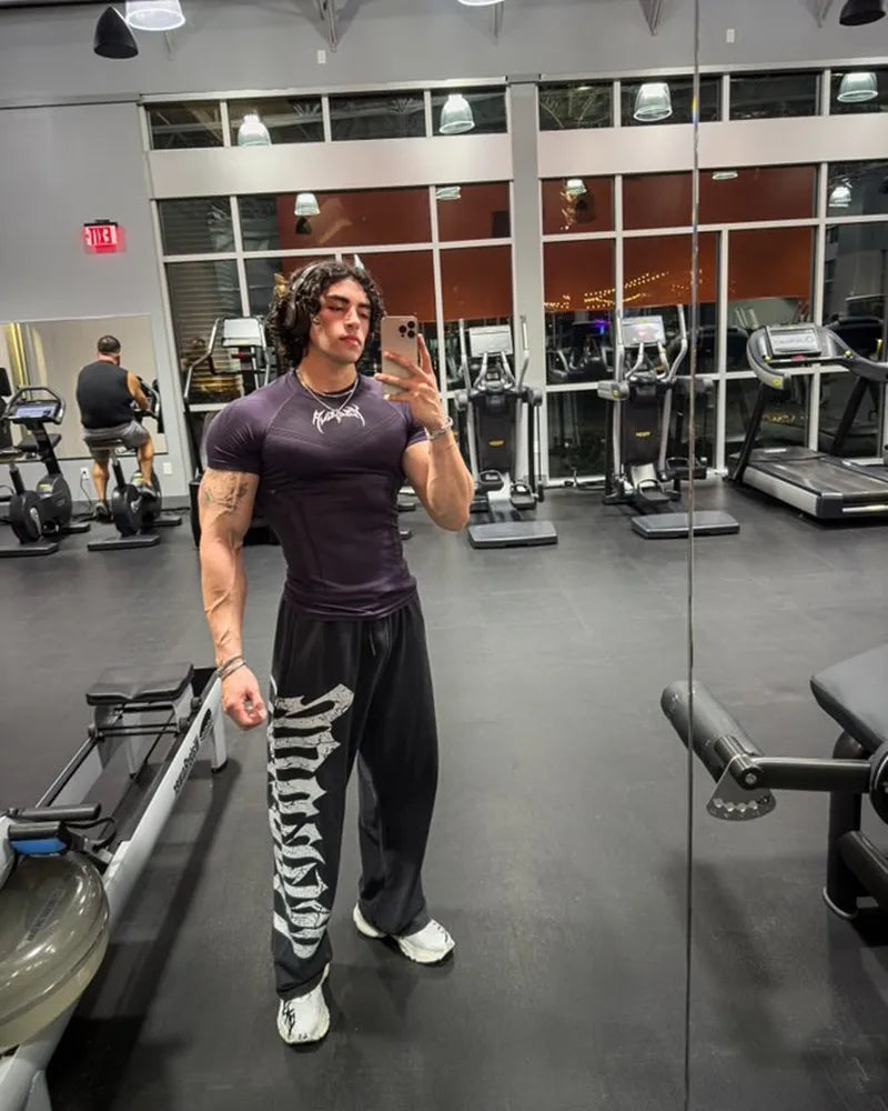 2025 YOUNGAL New Men's Fitness T-shirts clothing sports Tshirt tights high elastic training short sleeve fitness man clothing