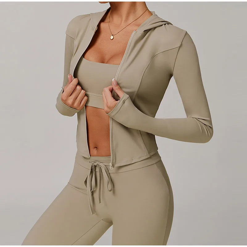 Women Sports Zipper Jacket Yoga Long Sleeved Shirts Summer Sun Protection Clothing Fitness Running Gym Tops UV Resistant Coat