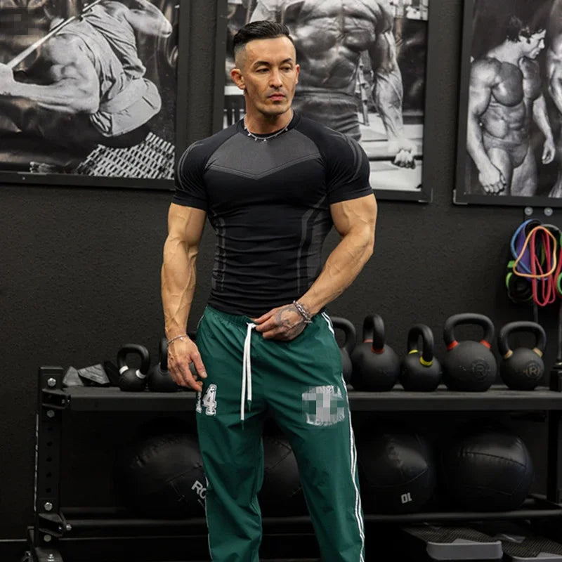 Men's T-shirt men Short Sleeve t-shirts Fitness Tops Running T shirt Workout Training Tees Man Gym bodybuilding Clothing