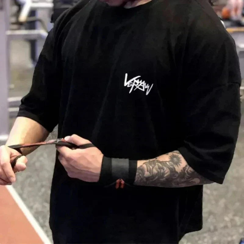 25 High Quality Men's Gym T-shirts Loose Fit Printed T-shirts Fitness Training T-shirts Short Sleeved Cotton Sportswear