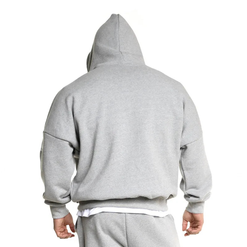 Men's Gym Muscle Fitness Oversized Hoodies Sports Casual Jacket Running Training Clothing Loose Zipper Hooded Coat Sweatshirt
