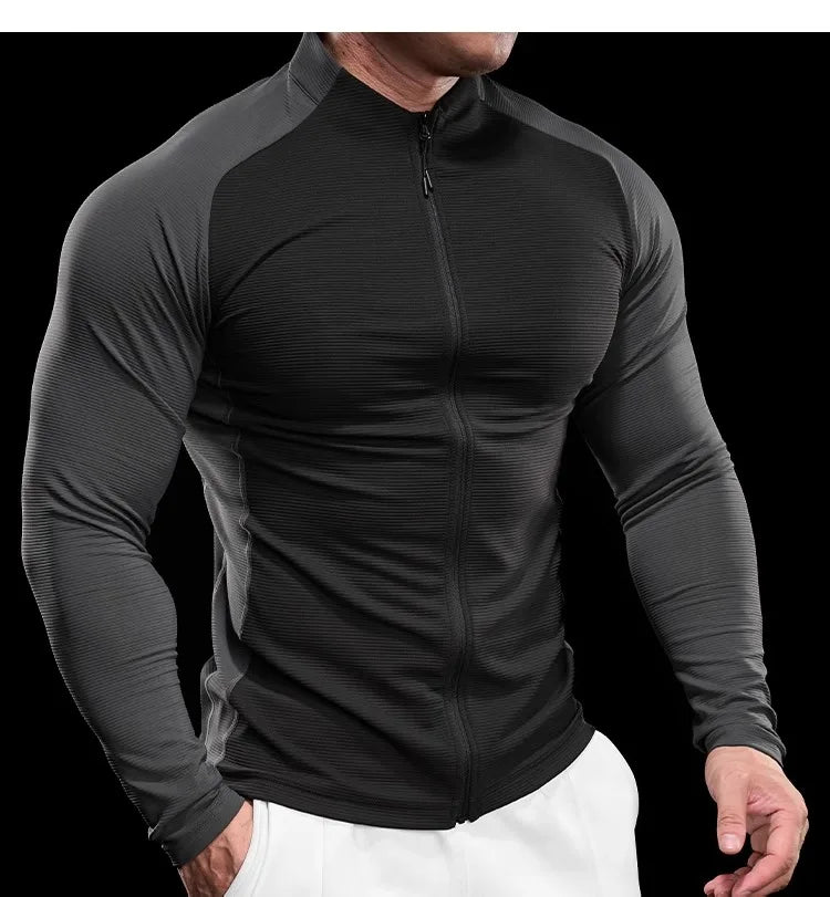 2024 New Men Sportswear Fitness Top Gym Jacket Quick-drying Breathable Slim Long-sleeved T-shirt Running Training Clothes Autumn