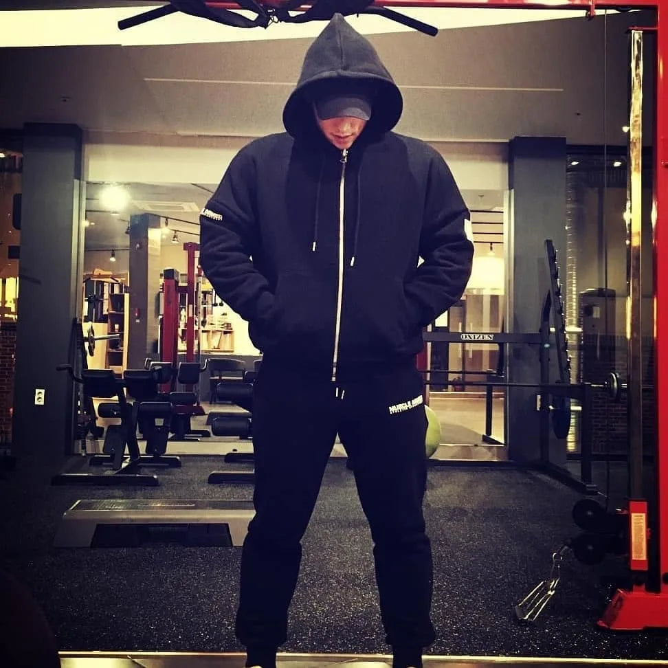 Men's Gym Muscle Fitness Oversized Hoodies Sports Casual Jacket Running Training Clothing Loose Zipper Hooded Coat Sweatshirt