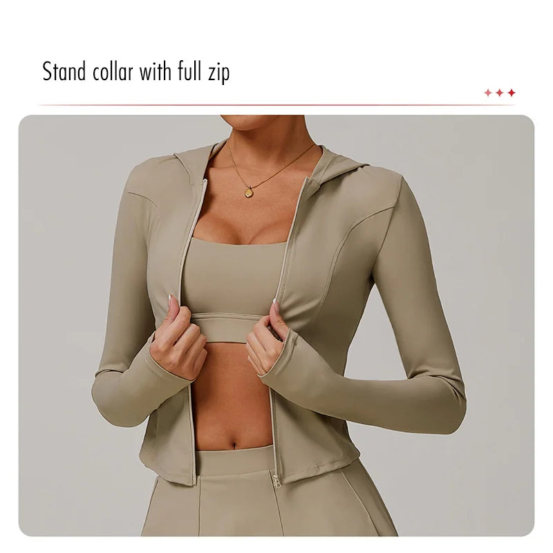 Women Sports Zipper Jacket Yoga Long Sleeved Shirts Summer Sun Protection Clothing Fitness Running Gym Tops UV Resistant Coat