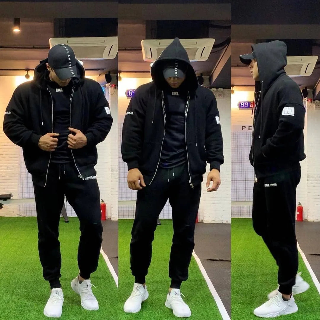Men's Gym Muscle Fitness Oversized Hoodies Sports Casual Jacket Running Training Clothing Loose Zipper Hooded Coat Sweatshirt