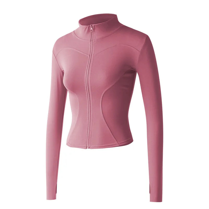 2025 Women Sport Jacket Zipper Yoga Coat Clothes Quick Dry Fitness Jacket Running Hoodies Thumb Hole Sportwear Gym Workout Top ﻿