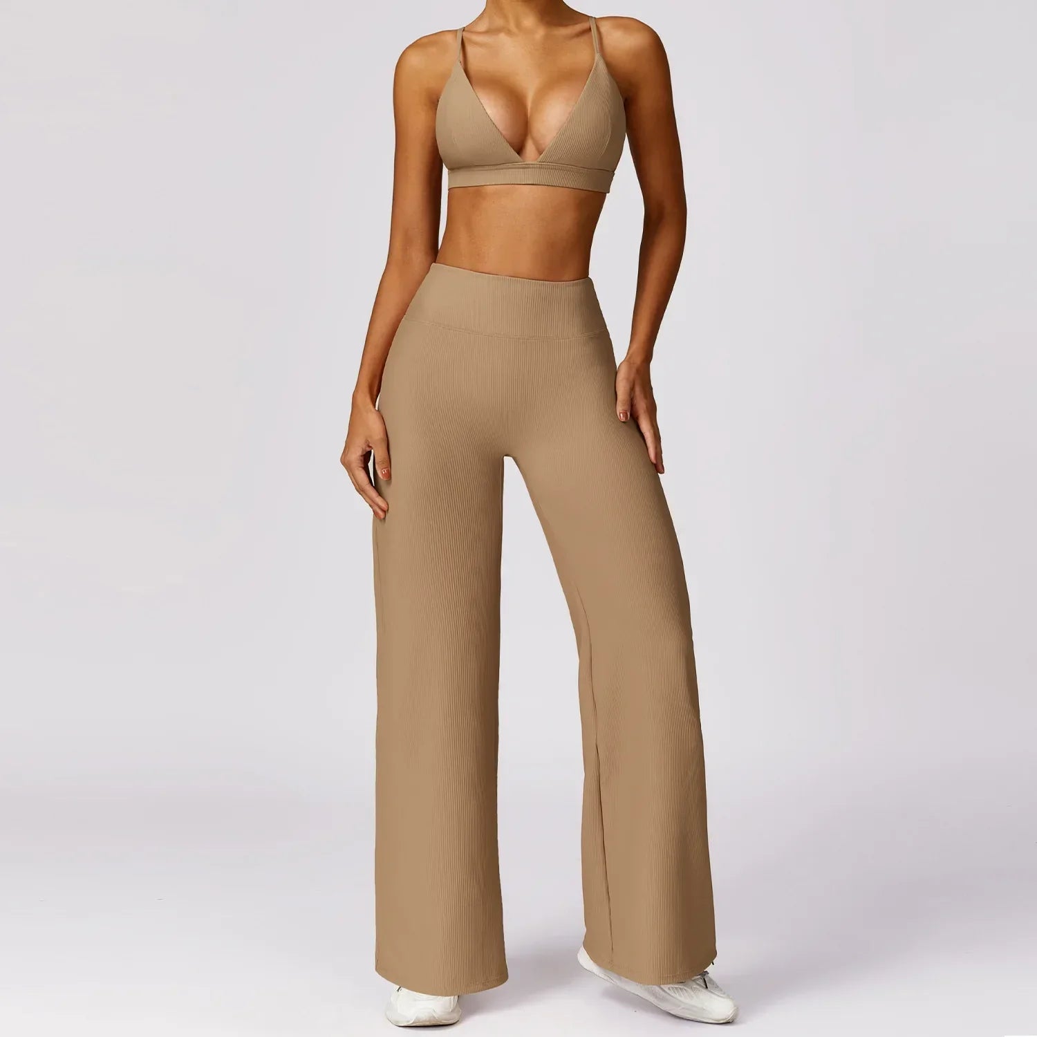 Women Tracksuit 2PCS Yoga Set Ribbed Workout Sportswear Gym Clothing